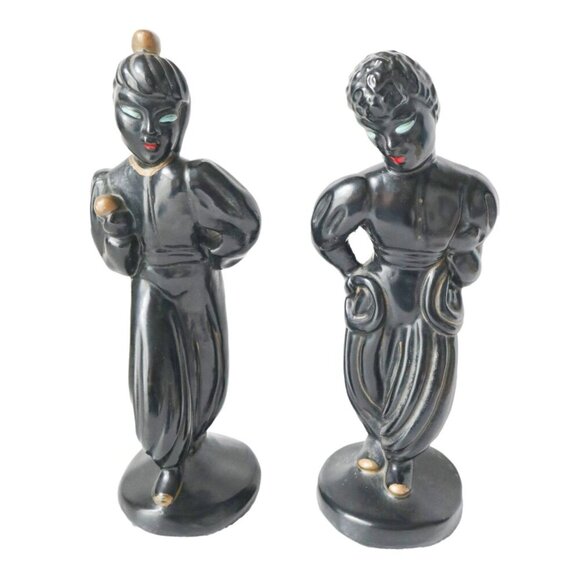 Claytonware Chalk Harlem Dancers Black Gold Trim Vintage Mid Century - Picture 1 of 8